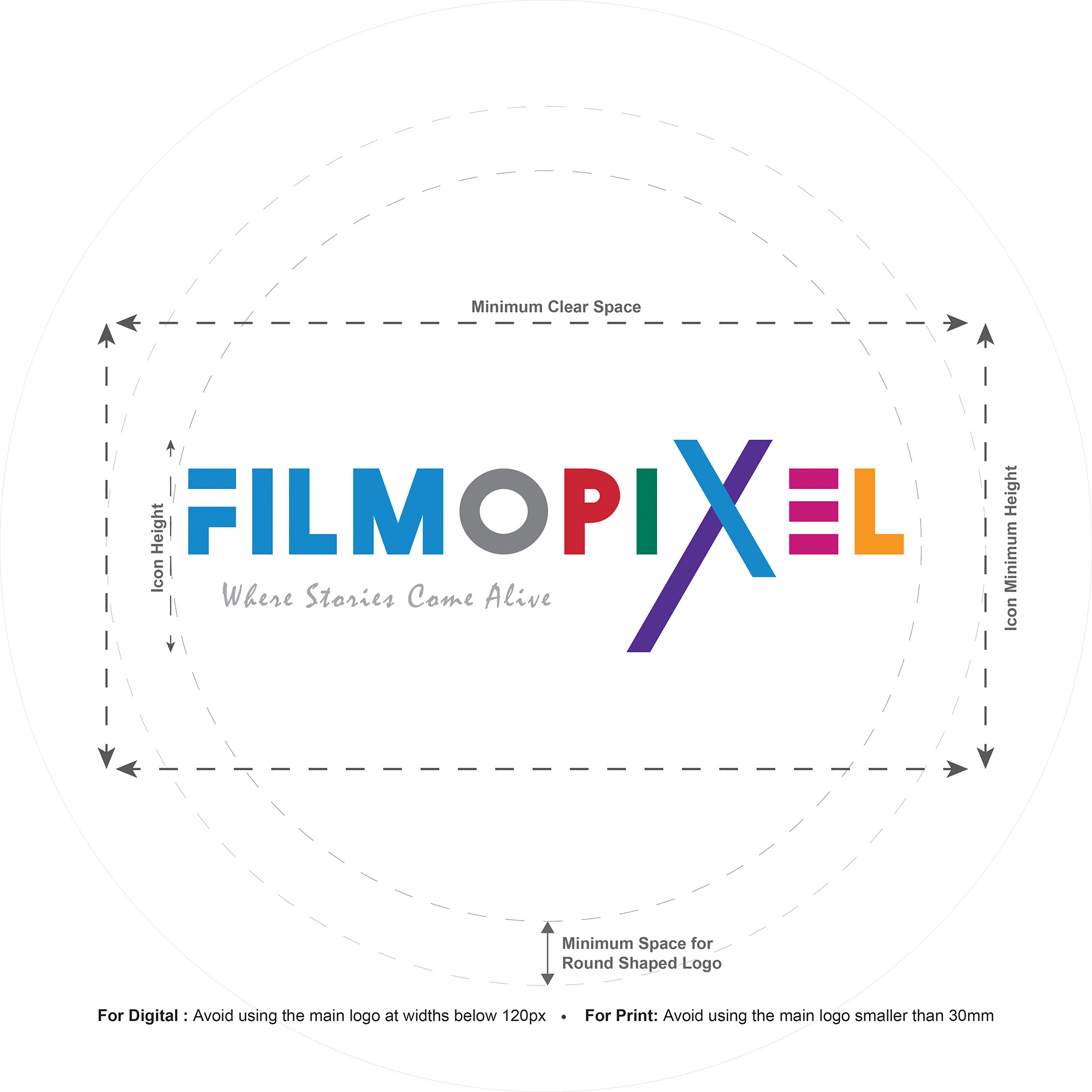 Diagram showing required clear space around the Filmopixel Production logo