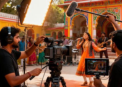 Artist performing for a cinematic music video