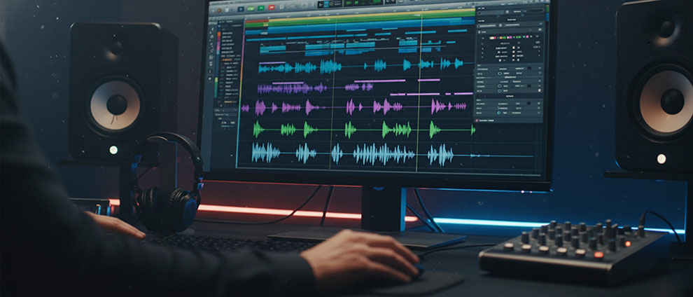 Sound engineer mixing audio