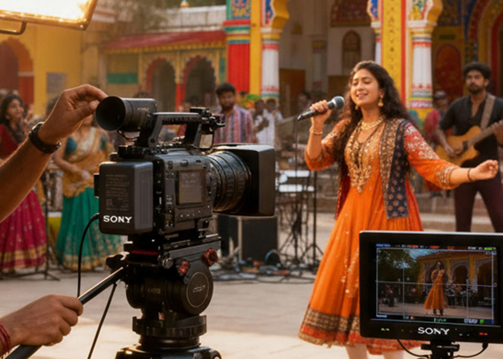 Music video shoot with artist performing