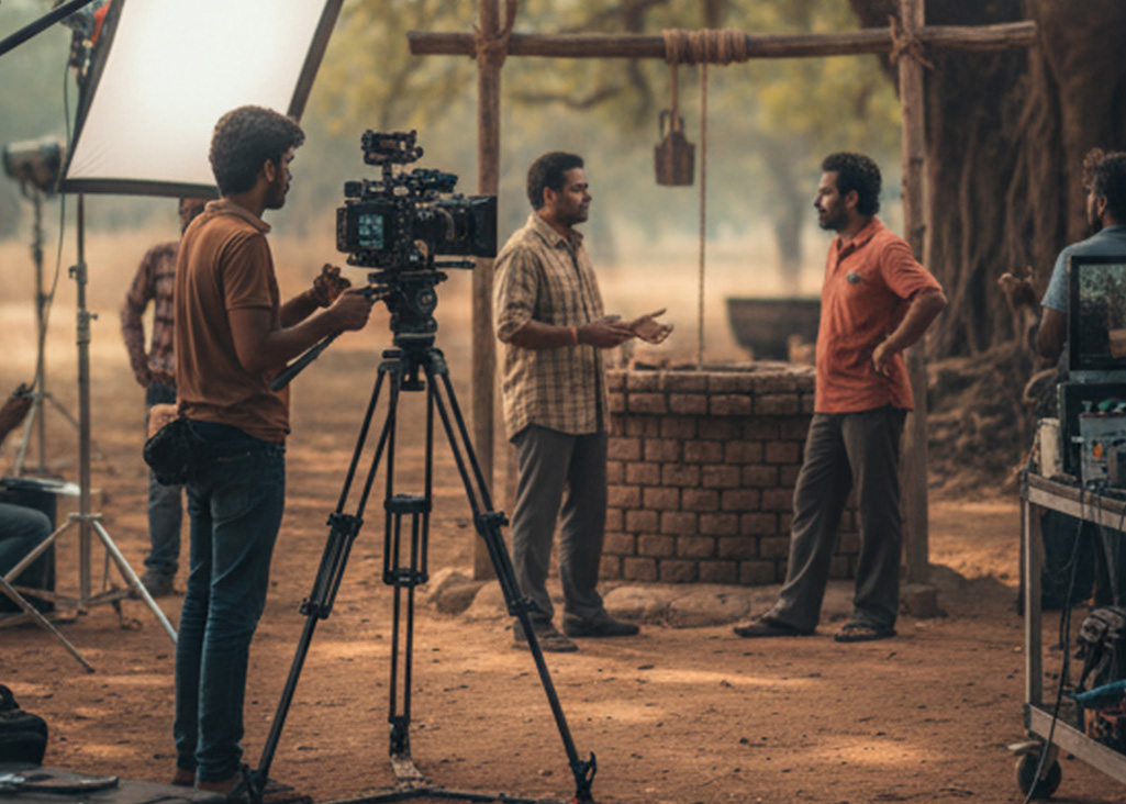 A crew filming an episode for a Filmopixel web series.